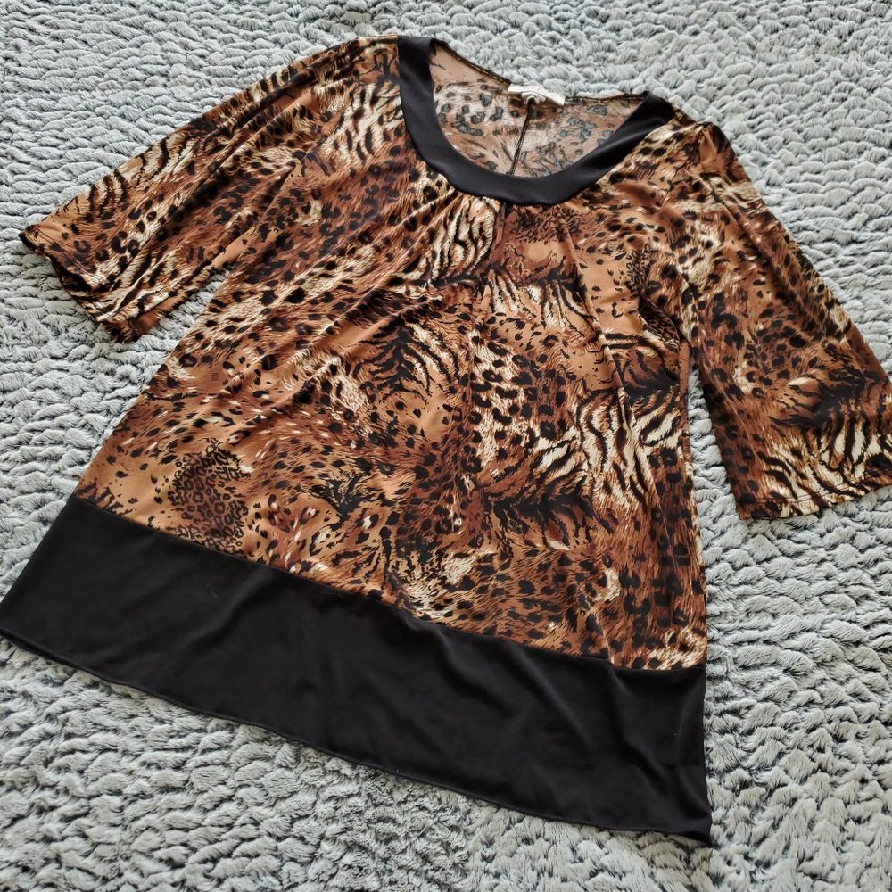 Sushiflower Brown Animal Print Blouse Top